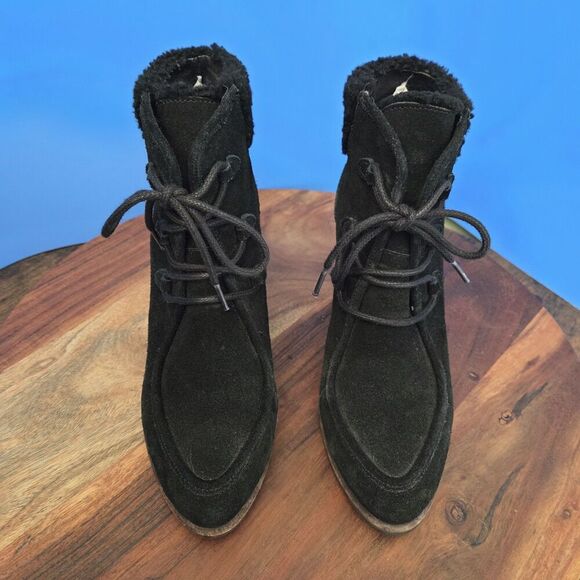 UGG Boots Analise Ankle Boot Women's 9.5 Suede Upper Sheepskin Block Heel Black - Picture 10 of 13